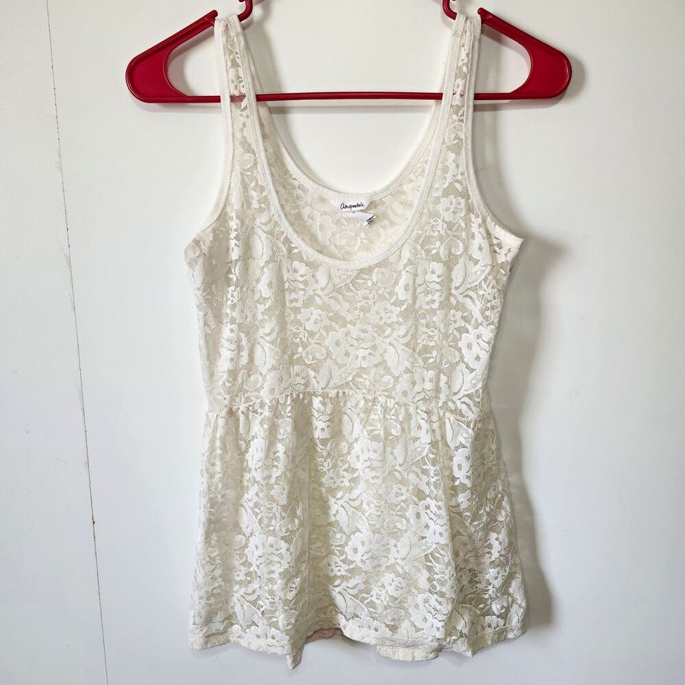 VTG Aeropostale Cream Lace Babydoll Tank Top Camisole Coquette Y2K Sheer Small